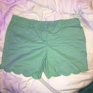 Loft Sea-foam Green Scalloped Chino Shorts